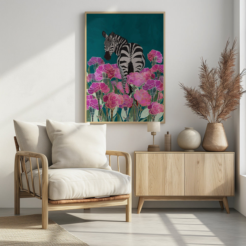 Zebra in a field of flowers - plakatstore