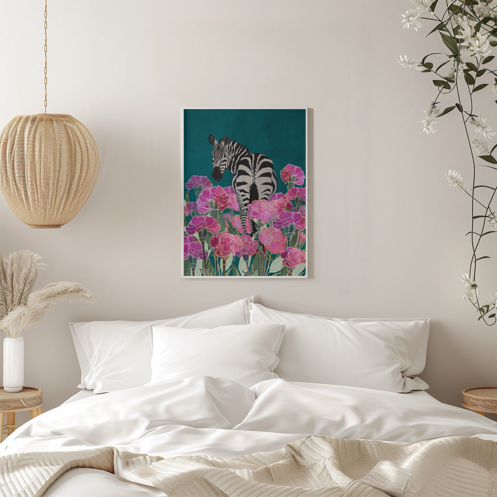 Zebra in a field of flowers - plakatstore