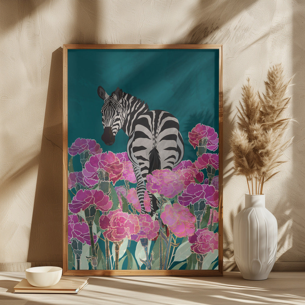 Zebra in a field of flowers - plakatstore