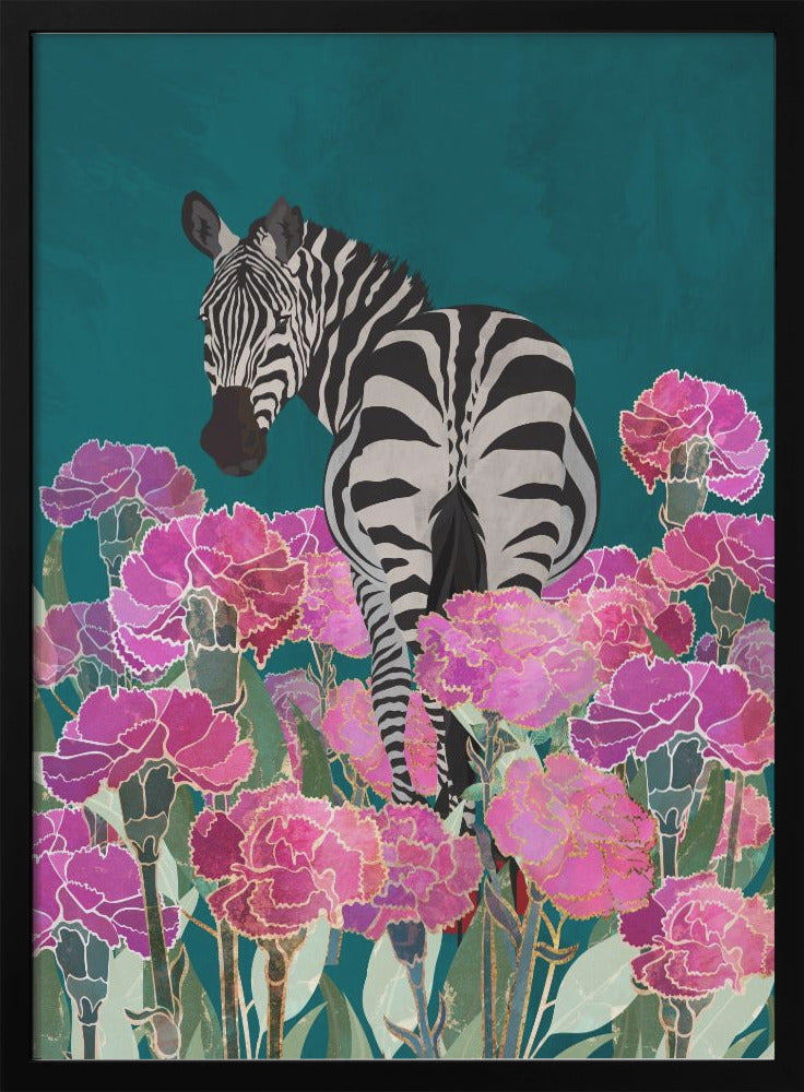 Zebra in a field of flowers - plakatstore