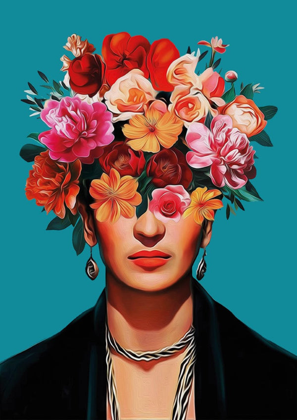 Frida Kahlo Portræt Blomster Plakat