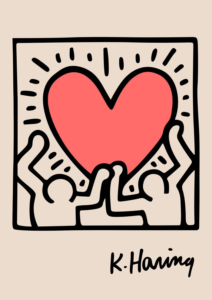 Keith Haring Two Figures Holding Heart Plakat