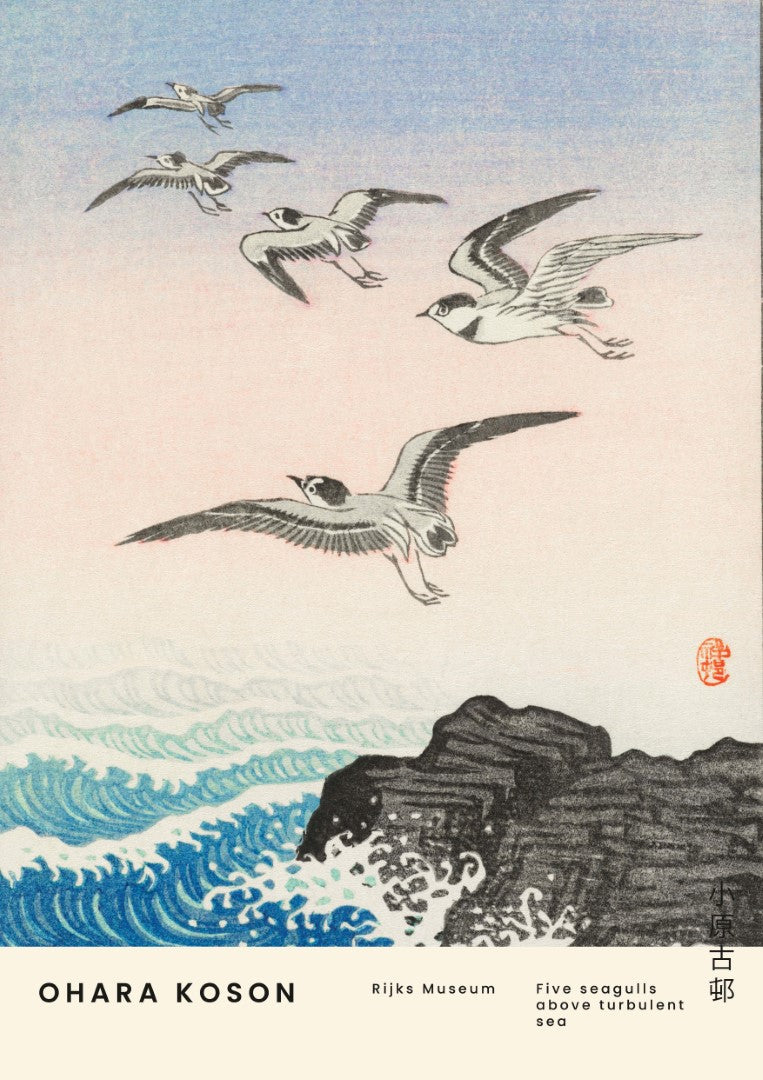 Ohara Koson Five Seagulls Plakat
